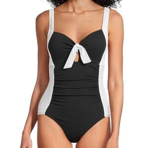 Tommy Bahama Island Cays Marina Tie Front One Piece Black/White Size 12 NWT